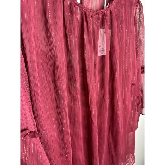 Lauren Conrad Blouse Womens Size 4X Burgundy Sheer Pullover Flutter Short Sleeve - Picture 4 of 6